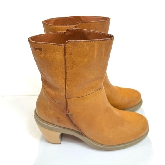 Camper 70s Retro Chunky Wood Heel Ankle Boot in Honey Tan Size 9 - Picture 5 of 11